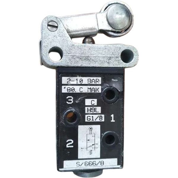 3/2 vias, conexão G1/8, acionamento gatilho com rolete / retorno mola, pressão de trabalho 2...8bar, meio ar comprimido