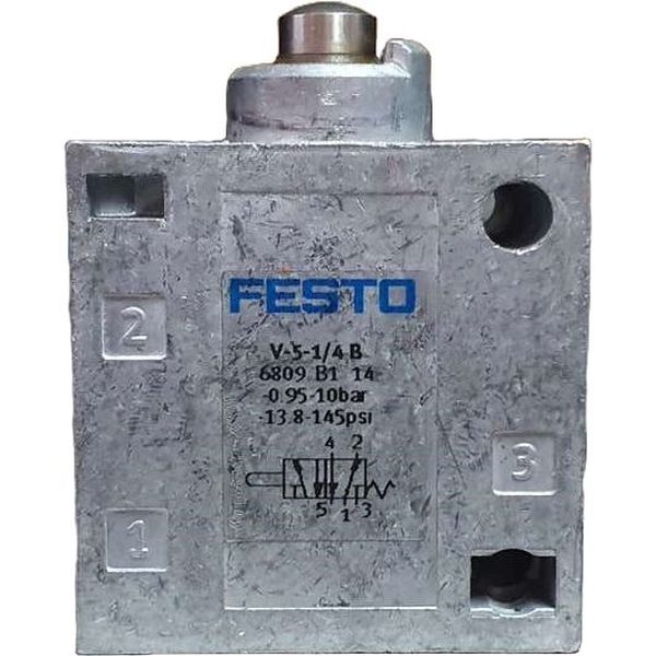 5/2 vias monoestável, acionamento mecânico, vazão nominal 550l/min, conexão de trabalho G1/4, pressão operacional até 10bar, material do corpo alumínio em fundição injetada