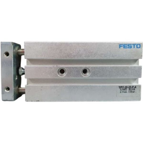 cilindro duplo, diâmetro 10mm, curso 25mm, anéis/placas de amortecimento elástico nas posições finais de curso, detecção de posição