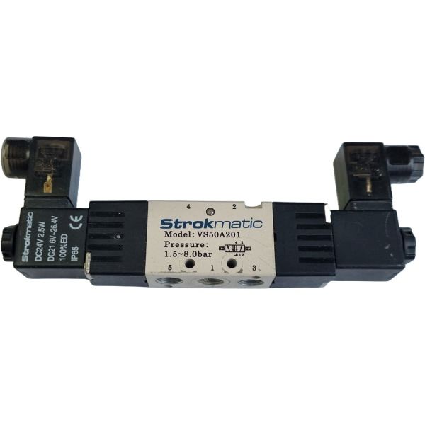 5/2 vias, acionamento solenóide / retorno solenóide, tensão 24VDC 2,5W, pressão 1,5~8bar, fluido ar comprimido