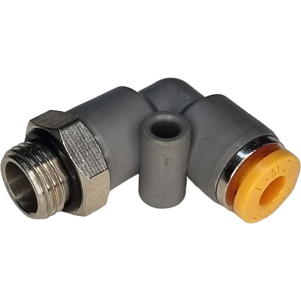 conexão rosca 1/8, diâmetro do tubo 4mm, meio de operação ar comprimido, anel de desengate laranja, corpo cinza
