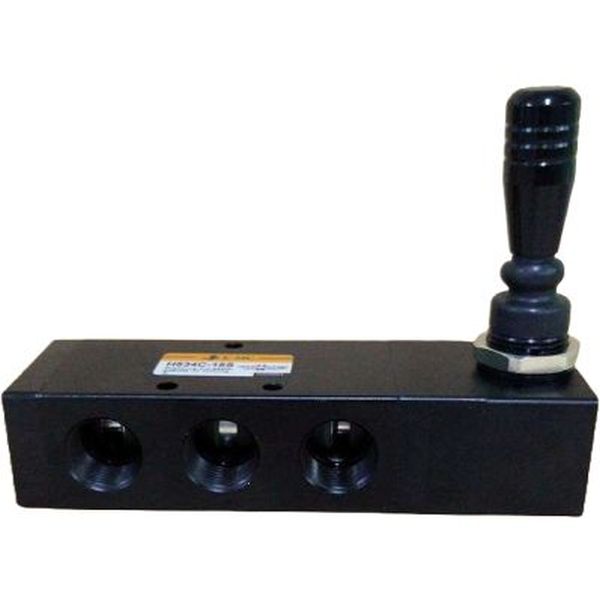 5/3 vias, conexão 1/2, acionamento manual, retorno mola, lubrificação não é necessária, pressão de trabalho  0~0.8MPa, temperatura de trabalho -5...60oC, vedações NBR 