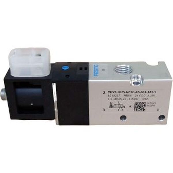 3/2 vias fechada, conexões G1/4, atuação elétrica / retorno mola, vazão 1000 l/min, pressão operacional 1,5 ...8 bar, meio ar comprimido, corpo liga de alumínio, vedações HNBR / NBR