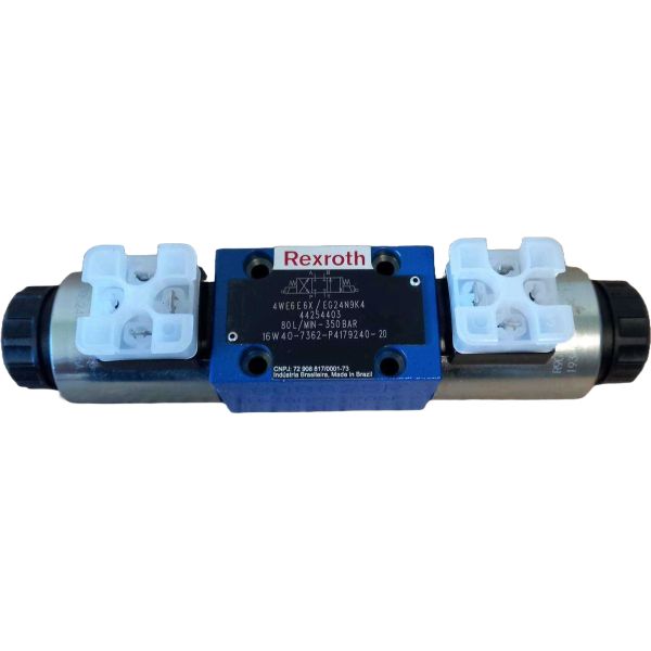 pressão máxima 350bar, 4 conexões úteis, tamanho 6, centro E,  Série 6X, 24V, com acionamento de emergência coberto, sem conector