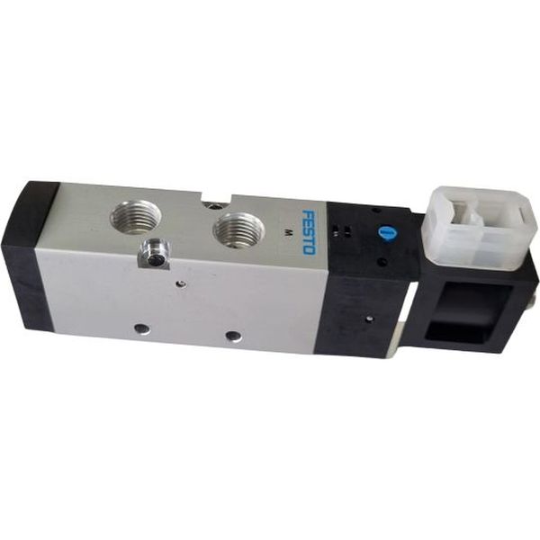 5/2 vias, conexões G1/4, atuação elétrica / retorno mola pneumática, 24VDC, vazão 1.000 l/min, meio ar comprimido, corpo alumínio, vedações NBR