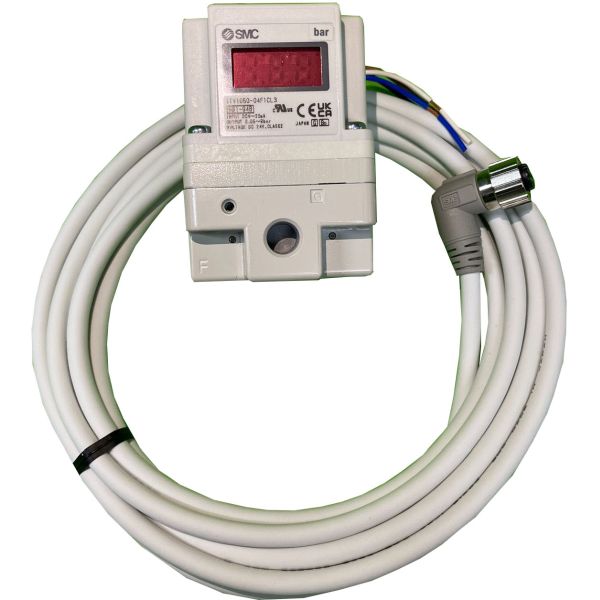 com indicador de pressão digital, proteção IP65, tamanho do corpo 1000, pressão de regulagem até 9bar, tensão de alimentação 24VDC, vazão 200l/min