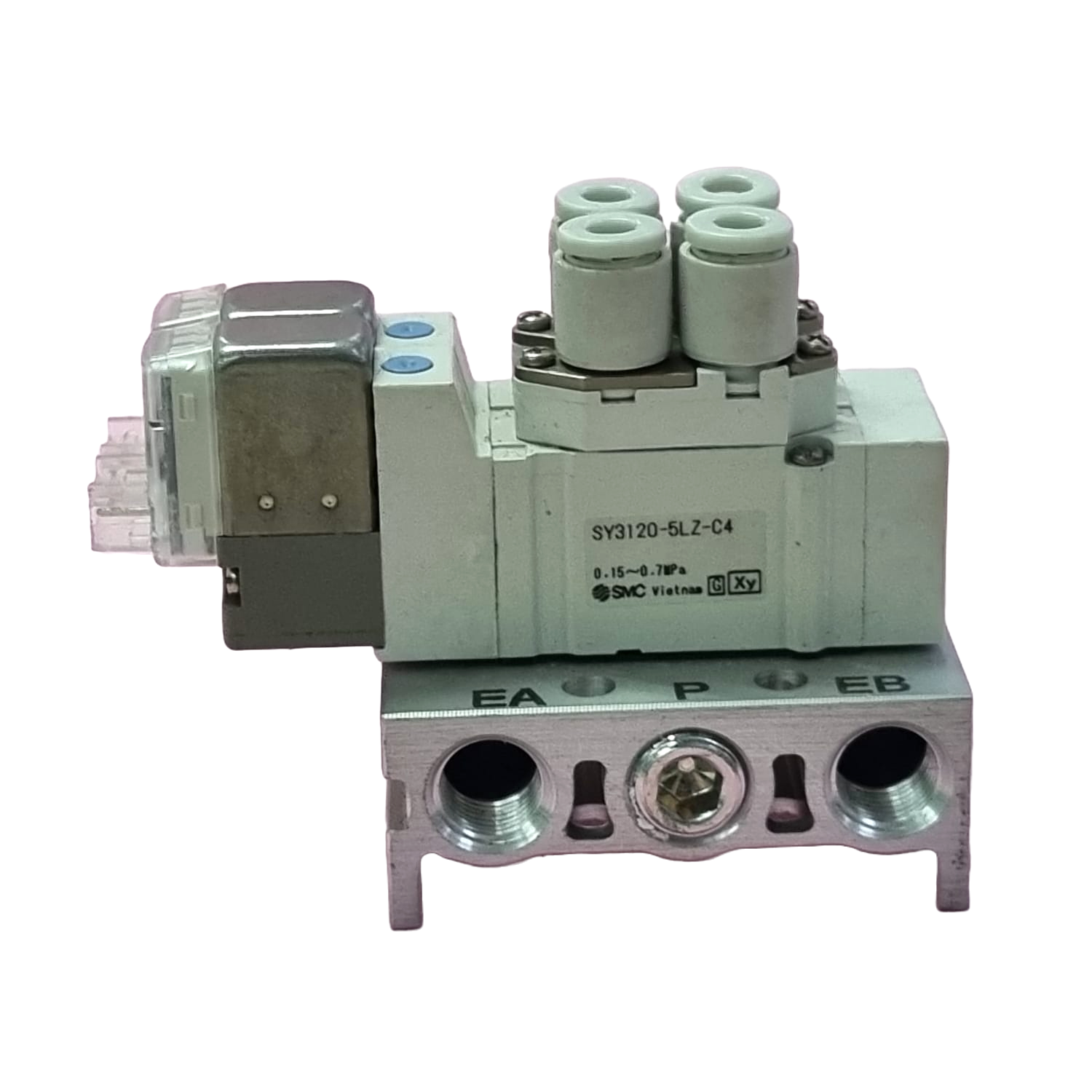 Série SY3000, 2 posições simples, bobina tensão voltagem 24VDC, ligação elétrica com fio, com luz e supressor de picos de voltagem, tamanho do pórtico diâmetro 4mm