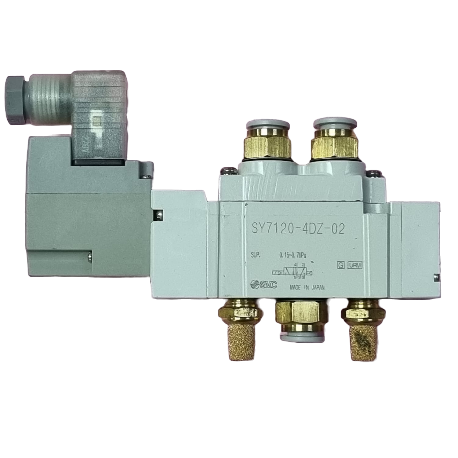 Série SY7000, 5/2 vias, bobina tensão voltagem 220VAC, terminal Din, com luz e supressor de picos de voltagem, conexão rosca 1/4