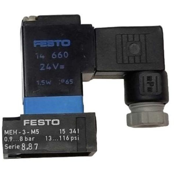 Bobina para válvula MEH-3-M5 15341, tensão  24V 1,5W, grau de proteção IP65, ligação elétrica com plugue