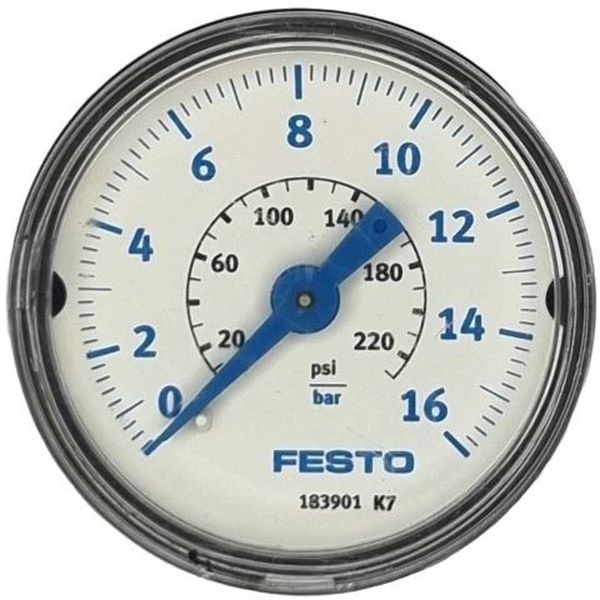 saída por trás, conexão rosca G1/4, diâmetro 40mm, visor de plástico, caixa de plástico, fluidos gases inertes / líquido neutros