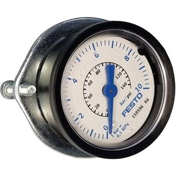 para fixação em painel, saída por trás, conexão pneumática G1/4, visor plástico,  fluidos gases inertes / líquidos neutros