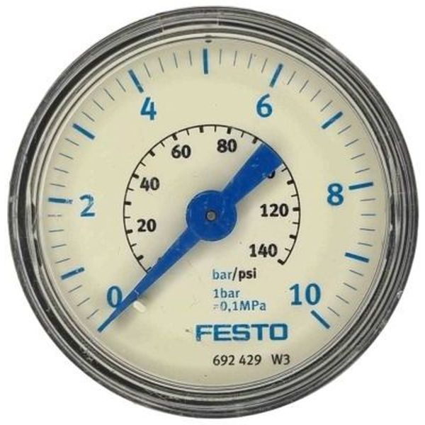 saída por trás, conexão rosca G1/8, diâmetro 40mm, visor de plástico, caixa de plástico, fluidos gases inertes / líquidos neutros