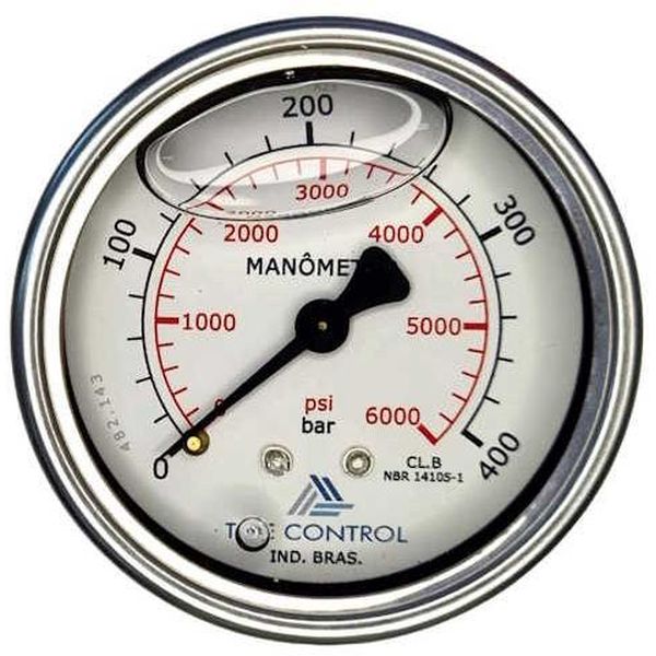 saída traseira, com glicerina, conexão rosca 1/4, mostrador 63mm, escala dupla psi/bar, fluido óleo