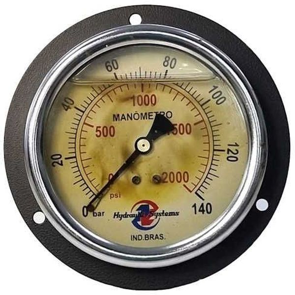saída traseira, com flange, conexão rosca 1/2, mostrador 100mm, com glicerina, fluido óleo