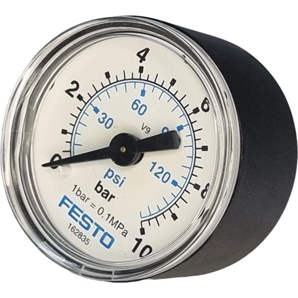 saída por trás, conexão rosca R1/8, diâmetro 40mm, visor PS, corpo PBT, fluido gases inertes / líquidos neutros