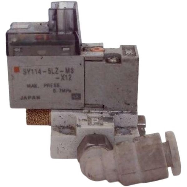 Série SY100, tipo padrão, pressão de operação 0 a 0,7MPa, conexões M3X0,5, fluido ar, tensão de alimentação 24VDC, conexão elétrica com fio, com luz/supressor de picos de voltagem
