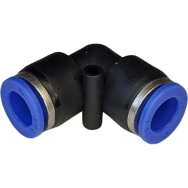 conexões para tubo 10mm, pressão de trabalho máxima 10bar, temperatura de trabalho máxima 60oC, meio de operação ar comprimido, anel de desengate azul