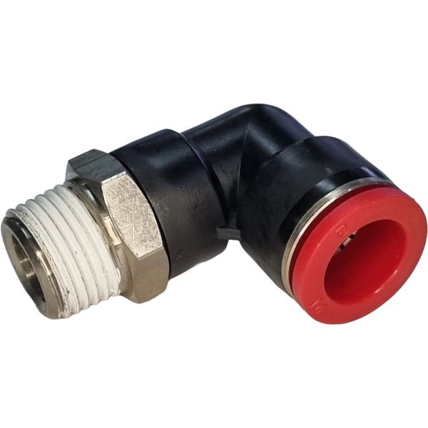 conexão roscada em L, conexão em L, conector pneumático em L, conexão L, união para tubos em L, conexão para tubos PUN e PAN, conexão pneumática, conexão instantânea, conexão rápida, conexão de engate rápido em L