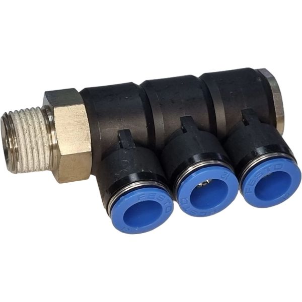 Distribuidor múltiplo , rosca 1/2, saídas 3, código 153230, pressão 6 bar, temperatura -10°C a 80 C - FESTO