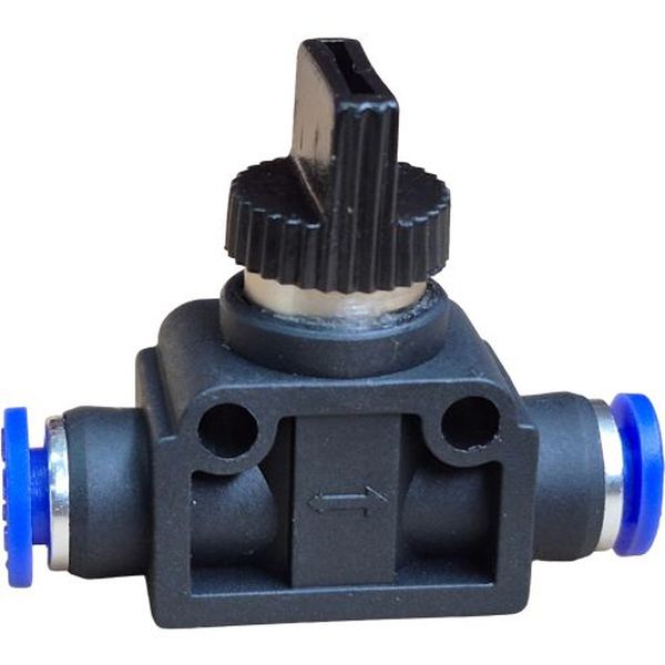diâmetro de 6mm, pressão de 10bar, acionamento manual, anel de desengate azul, meio de operação ar comprimido 