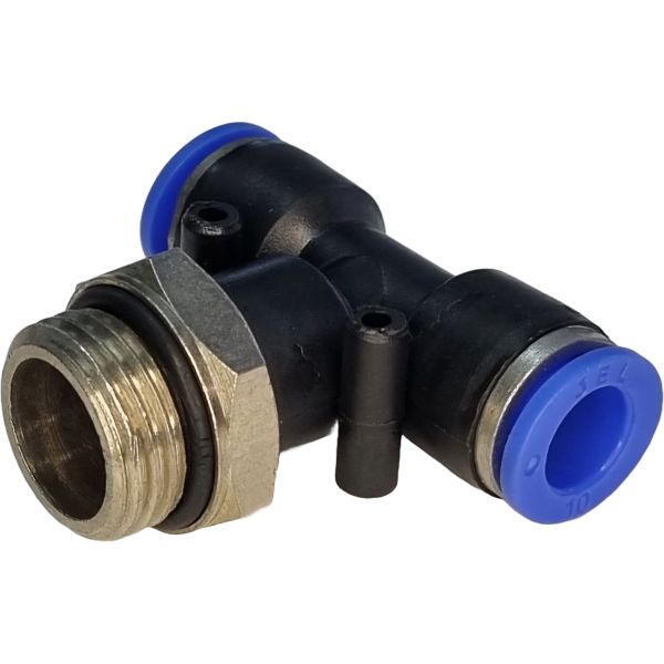 conexão rosca 1/2, diâmetro do tubo 10mm, pressão de trabalho máxima 10bar, temperatura de trabalho máxima 60oC, meio de operação ar comprimido, anel de desengate azul