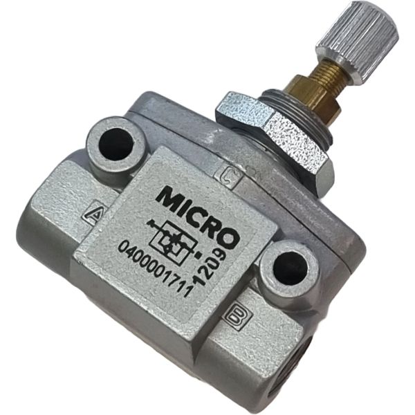 conexão rosca 1/8, fluido ar comprimido filtrado com ou sem lubrificação, temperatura ambiente -20 ... 80oC, pressão de trabalho: 0,5 ... 10 bar, corpo Zamac, vedações NBR