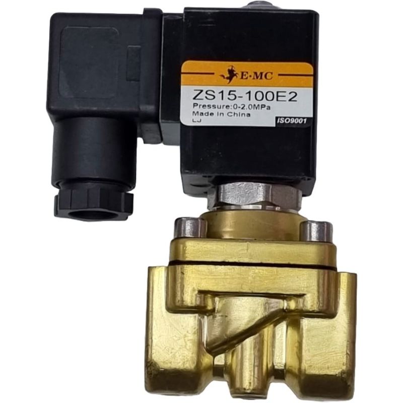 2/2 vias, conexão 1/2, bobina 220VAC, fluidos ar/gás/água/água quente/ óleo leve, temperatura máxima 80oC, material do corpo latão, NF, pressão máxima 10bar,  baixo consumo de energia