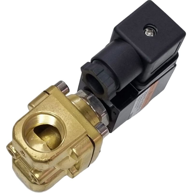 2/2 vias, conexão 1/2, bobina 220VAC, fluidos ar/gás/água/água quente/ óleo leve, temperatura máxima 80oC, material do corpo latão, NF, pressão máxima 10bar,  baixo consumo de energia