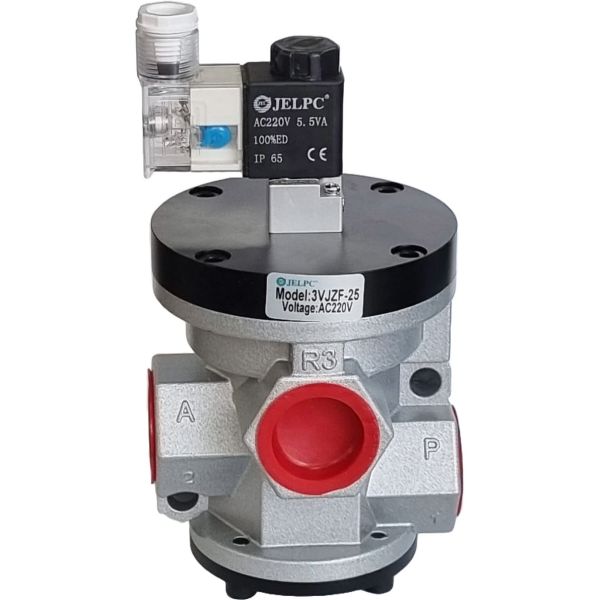 Série 3VJZF, 3 vias, 2 posições, conexão rosca G1, orifício 25mm, tensão voltagem 220VAC, meio de operação ar, corpo alumínio, pressão de trabalho 0-1,0MPa