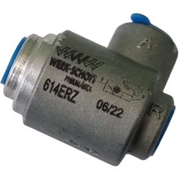 conexão rosca 1/4BSP, faixa de pressão 1 a 10 bar, temperatura de trabalho -10oC a 80oC, fluido ar comprimido, corpo alumínio, vedações Buna-N