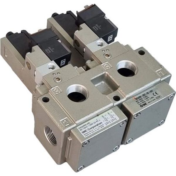 3 pórticos, válvula solenóide, válvula operada por piloto externo, válvula tipo poppet, conexão elétrica terminal DIN, conexão rosca 3/4, com luz/supressor de picos de voltagem