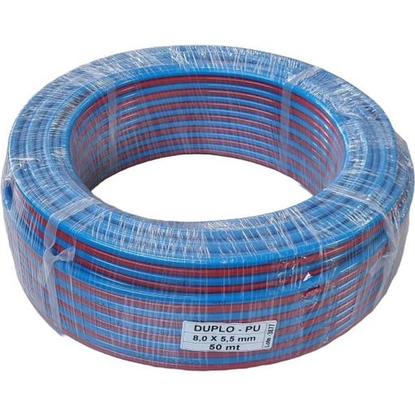 Tubo duplo, diâmetro 8 mm e interno de 5,5 mm e espessura de 1,25mm - azul/vermelho