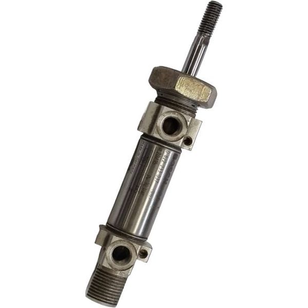 cilindro normalizado ISO DIN, dupla ação, com amortecimento regulável nas extremidades, diâmetro 20mm, curso especial, temperatura ambiente -25...80oC, pressão nominal 10bar, tubo do cilindro em aço inoxidável, vedações Perbunan