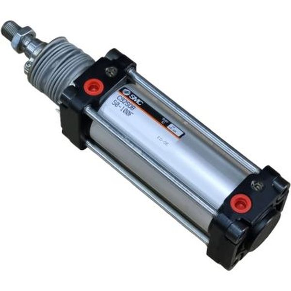 Série C92, diâmetro 50mm, curso 100mm, dupla ação, fluido ar, pressão de trabalho 0,05-1,5MPa, amortecimento nas duas extremidades, conexão rosca G1/4