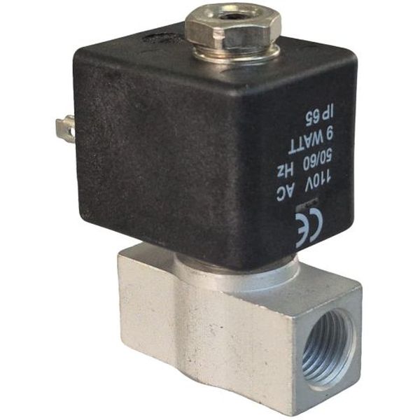 2 vias, conexão 1/4, orifício 1,5mm, atuador solenóide, 110V 9W, pressão máxima 10bar