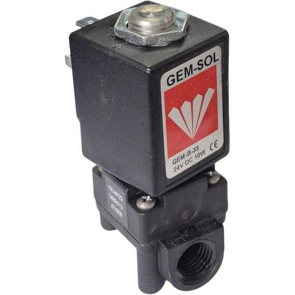 tensão 24VDC, potência 10W, 2 vias, corpo plástico, meio ar comprimido