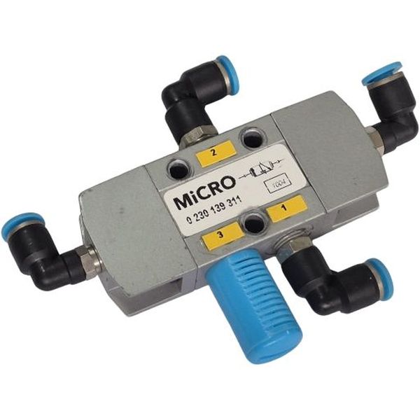 3/2 vias, conexão rosca 1/8, acionamento piloto, retorno piloto, fluido ar comprimido. As conexões podem ser vendidas junto com a válvula ou não.