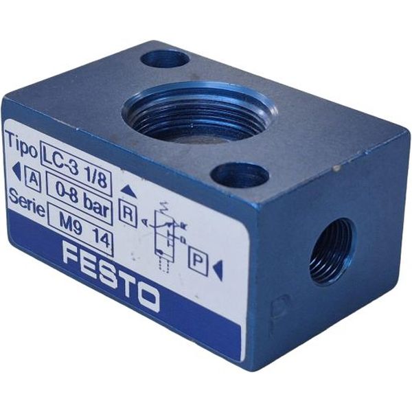 3/2 vias, conexão rosca G1/8, acionamento direto, pressão de trabalho máxima 8bar, válvula de sede