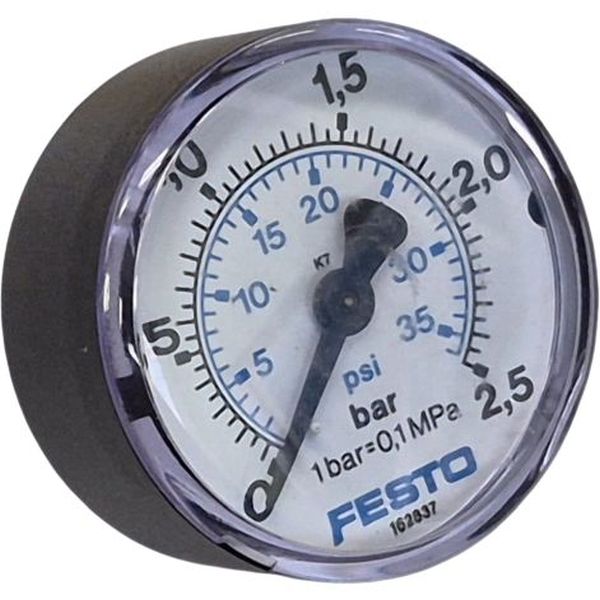 Man&ocirc;metro de pressão analógica, com escala dupla de medição de até 2,5 bar/ 36psi. Conexão padrão G1/4 -FESTO