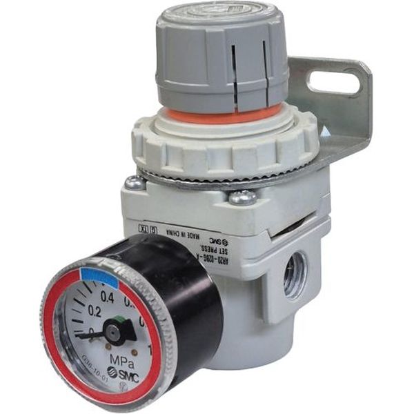 com manomêtro G36-10-01, suporte para fixação, tamanho do corpo 20, conexão rosca 1/8, vazão 500Nl/min, conexão do man&ocirc;metro 1/8, sistema modular, travamento mecânico