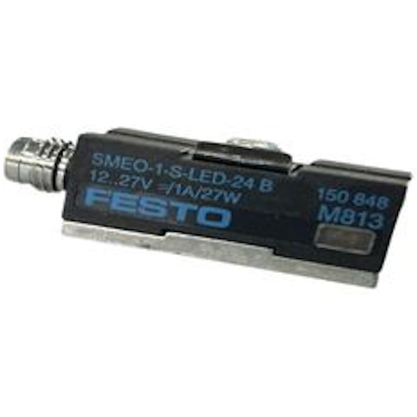 Sensor SMEO-1-S-LED-24-B com design compacto, LED indicador e conexões por cabo. 