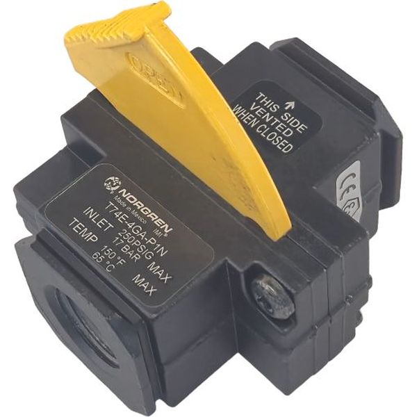 3/2 vias, corpo zinco, elast&ocirc;meros NBR, travas em amarelo, conexão rosca G1/2
