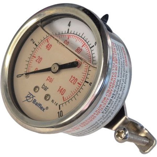 man&ocirc;metro saída por trás, rosca 1/4, mostrador 63mm, com glicerina, visor plástico, caixa metálica