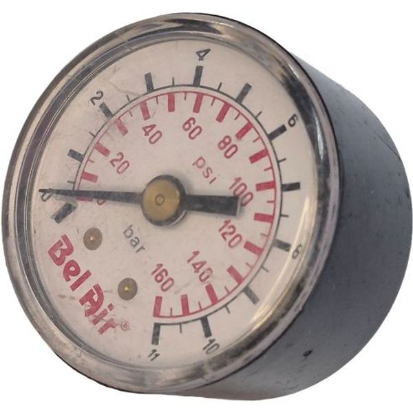 saída por trás, conexão rosca 1/8, diâmetro 40mm, visor de plástico, fluido ar comprimido