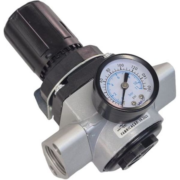 Série médio, conexão rosca 3/4bsp, com sangria, com suporte, pressão de trabalho 0,2...8bar, conexão do man&ocirc;metro 1/8, escala do man&ocirc;metro 0...160psi, fluido ar comprimido, corpo alumínio, vedações Buna-N