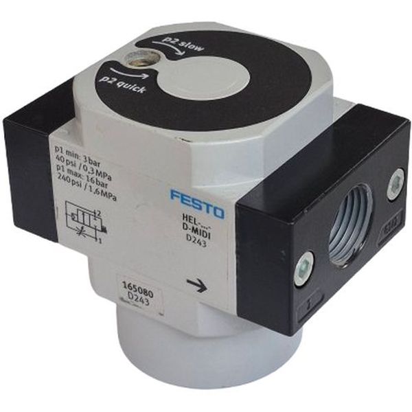 conexão pneumática 1/2, acionamento pneumático, retorno mola mecânica, vazão 3600l/min, pressão operacional 3...16bar, corpo alumínio, vedações NBR