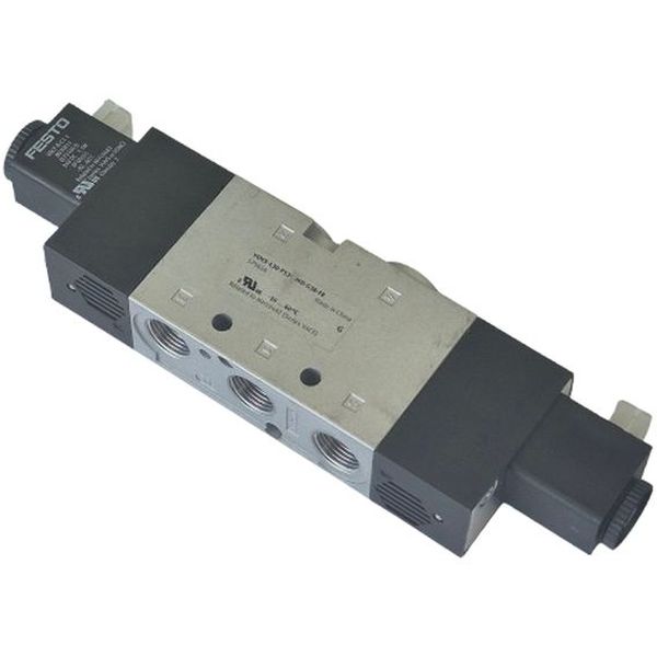 5/3 vias, centro fechado, duplo solenóide, vazão 2000l/min, conexão G3/8, acionamento elétrico, bobina 24VDC 3,3W, temperatura -10...60oC