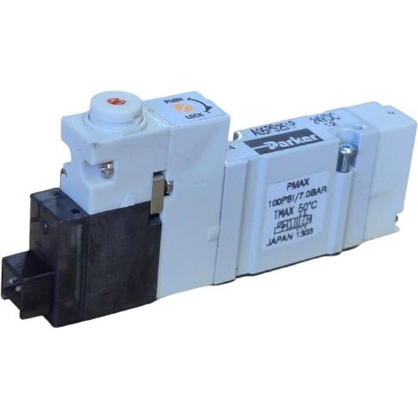 5/2 vias, simples solenóide, 24VDC, pressão máxima 100psi, temperatura máxima 50oC
