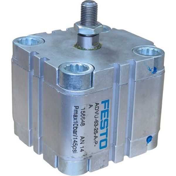cilindro compacto, diâmetro 63mm, curso 25mm, rosca externa, amortecimento elástico nas posições finais, detecção de posição
