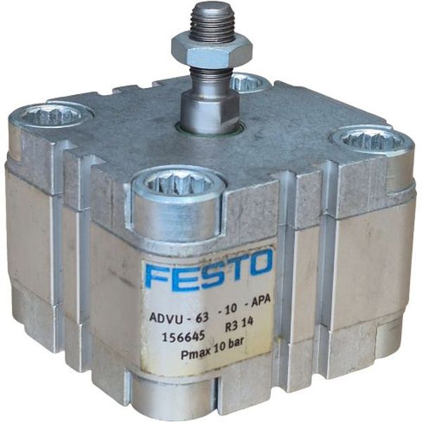 cilindro compacto, diâmetro 50mm, curso 15mm, amortecimento elástico nas posições finais, detecção de posição, pressão máxima 10bar